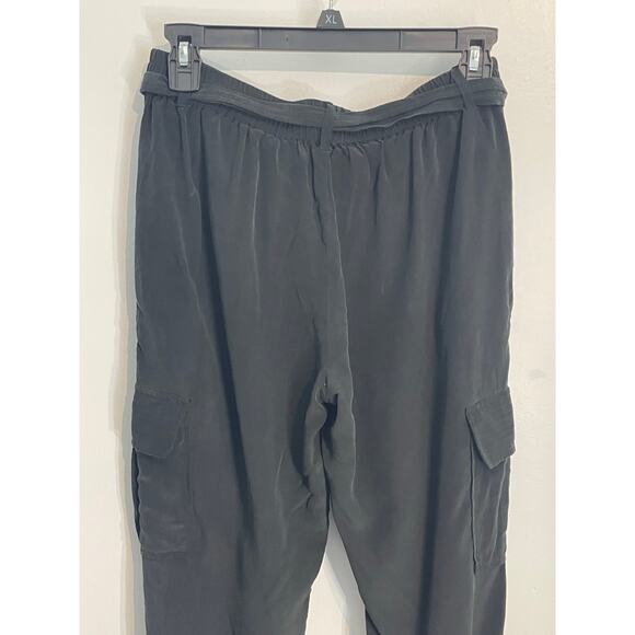Joie Silk Cargo Joggers Small Black Belted Whimsygoth Officecore Athleisure - Picture 5 of 7